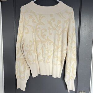 Anthropologie Nina Velvet Sweater Cream Ivory Pullover Long-Sleeve XS Jacquard
